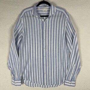 Suitsupply Linen Dress Shirt Mens 41/42 16/16.5 Slim Fit Leggiuno Fabric Striped
